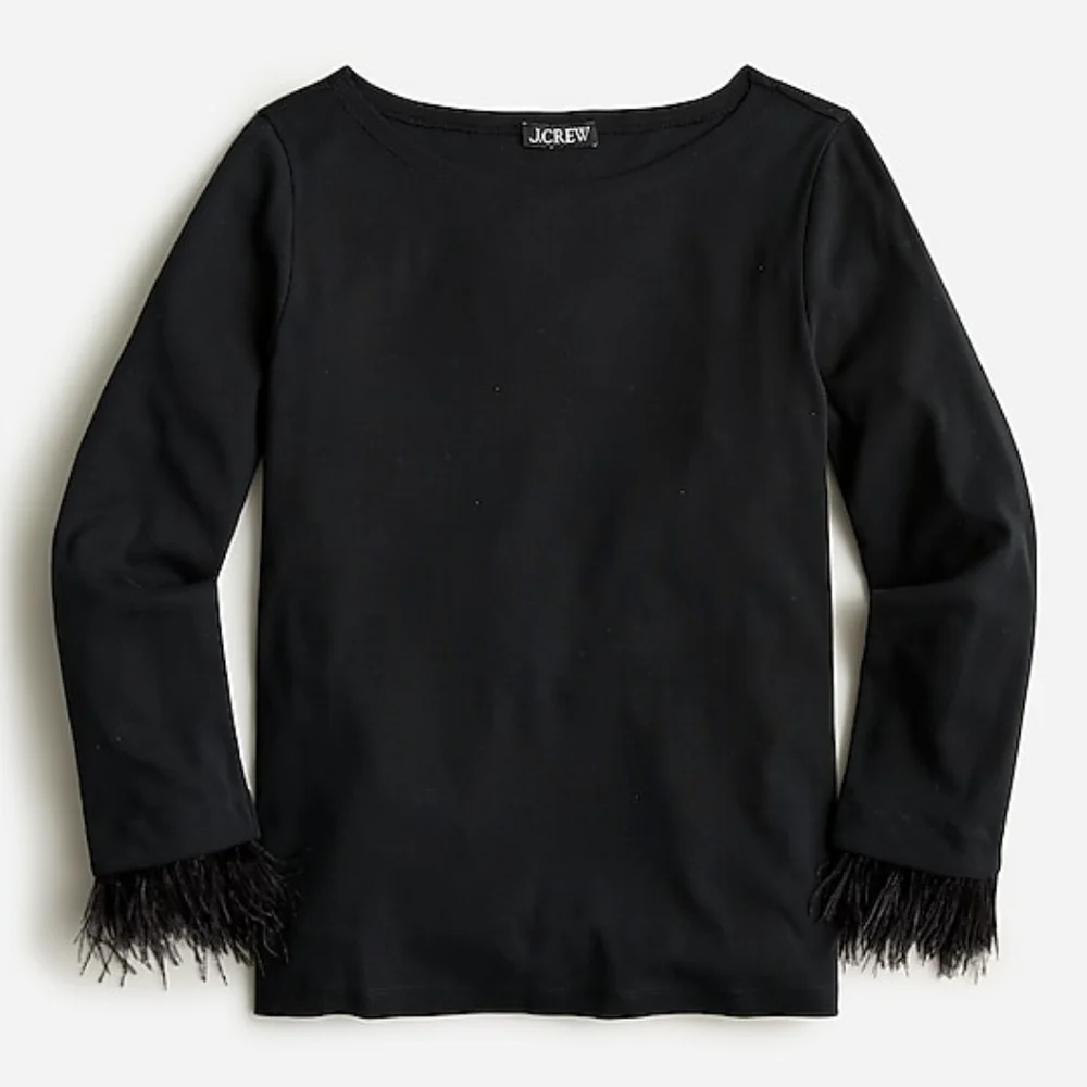 Feather-trim long-sleeve shirt